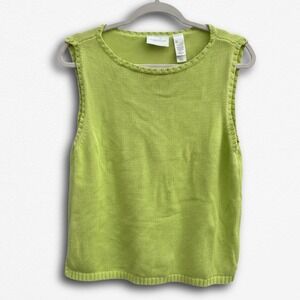 Liz Claiborne Lime Green Sleeveless Sweater Vest Crew Neck Whipstitch Trim L
